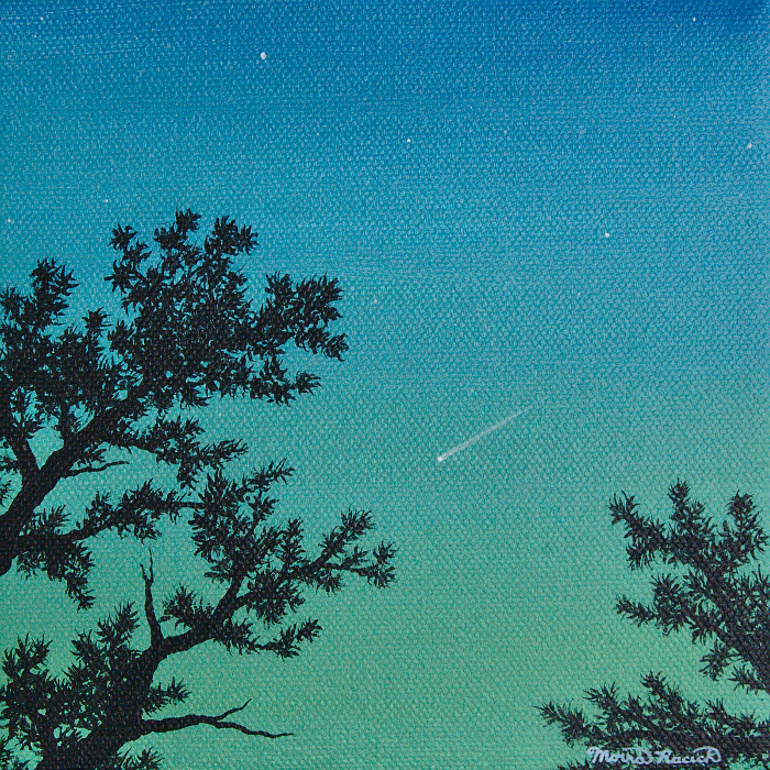 Painting of trees at dusk