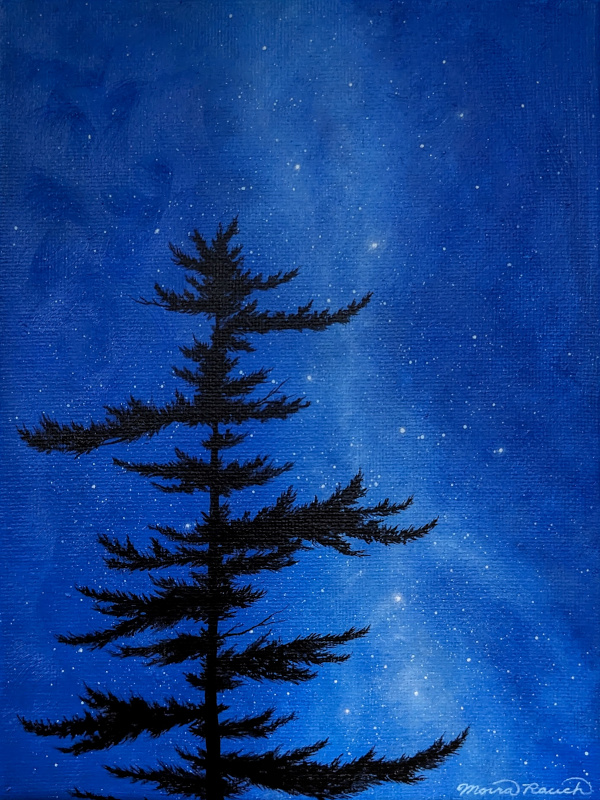 Painting of a tree at night
