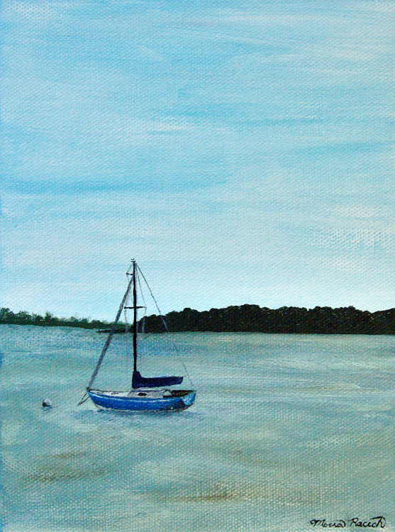 Painting of a sailboat in Bristol Harbor