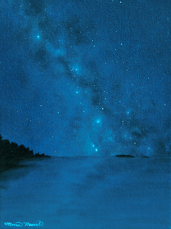Painting of the Milky Way reflected over water