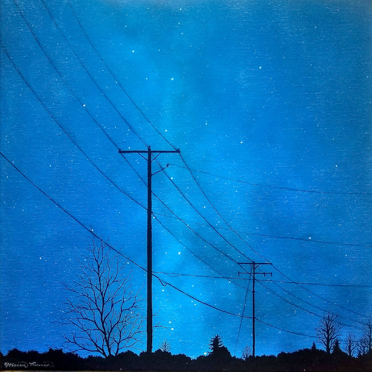 Painting of telephone poles at night