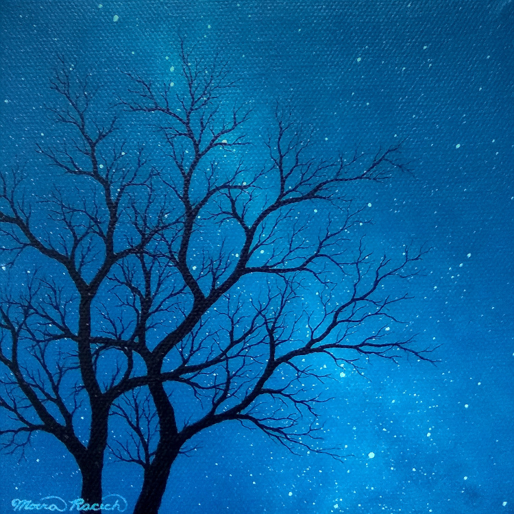 Painting of two trees at night